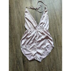 Dusty Rose Pink Satin Lace Halter Romper Intimates Size Small Sleepwear Lingerie